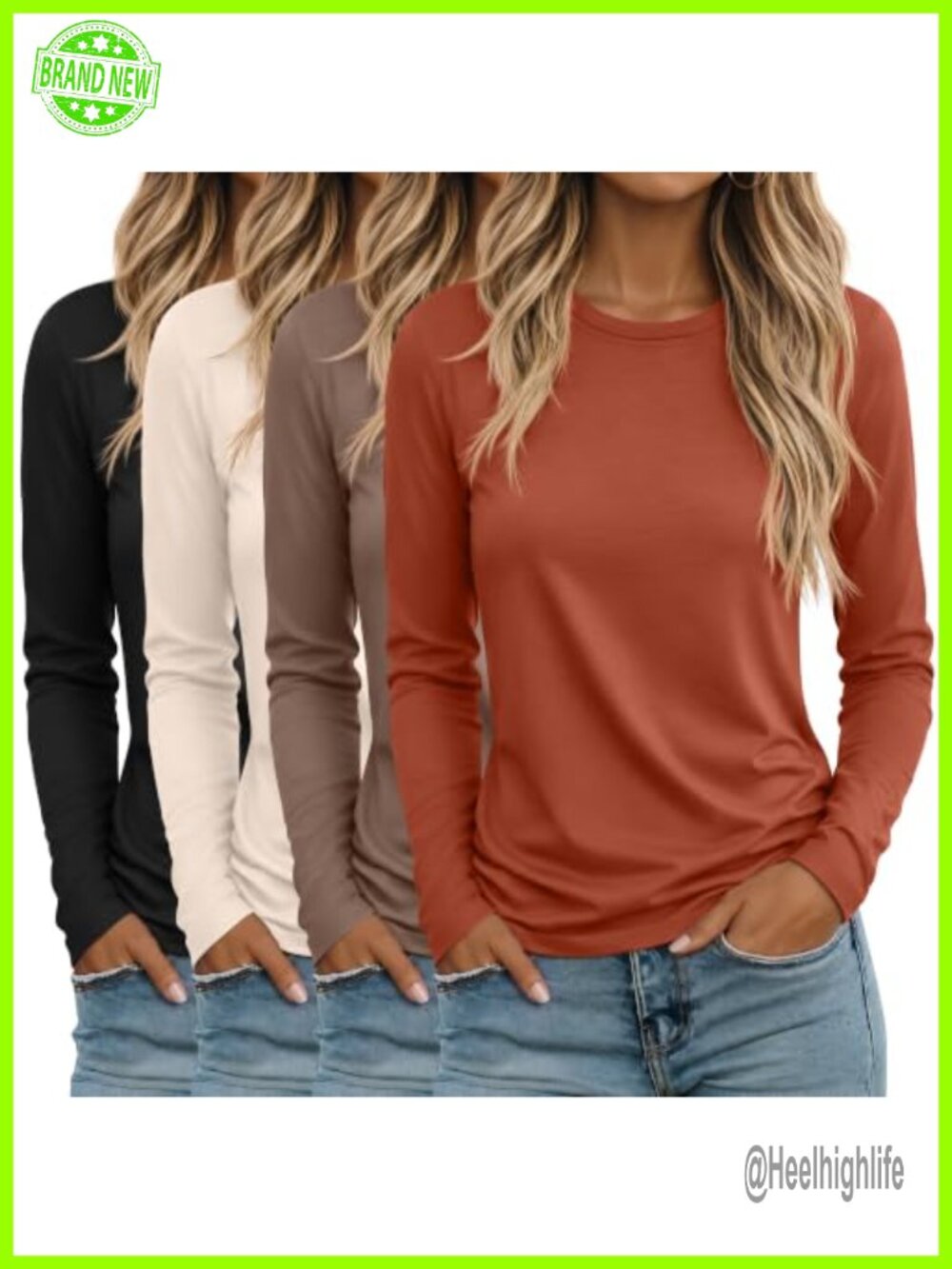 4 Pack Women's Loose Fit Crew Neck Long Sleeve T-Shirts Pullover Tops